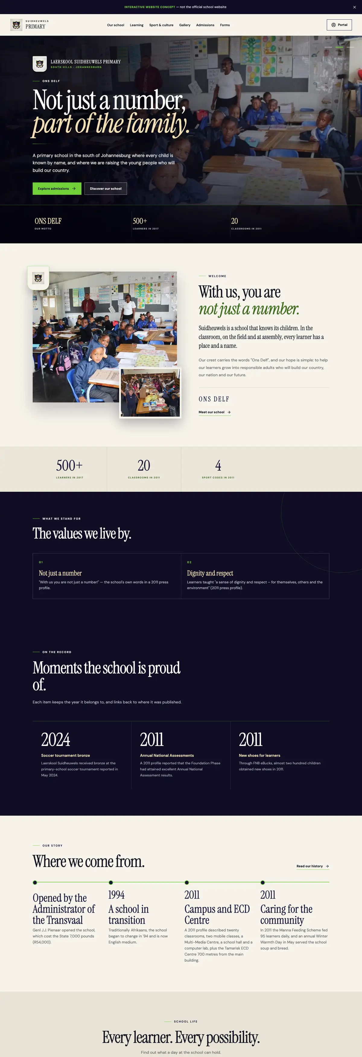 Screenshot of the Laerskool Suidheuwels · concept website