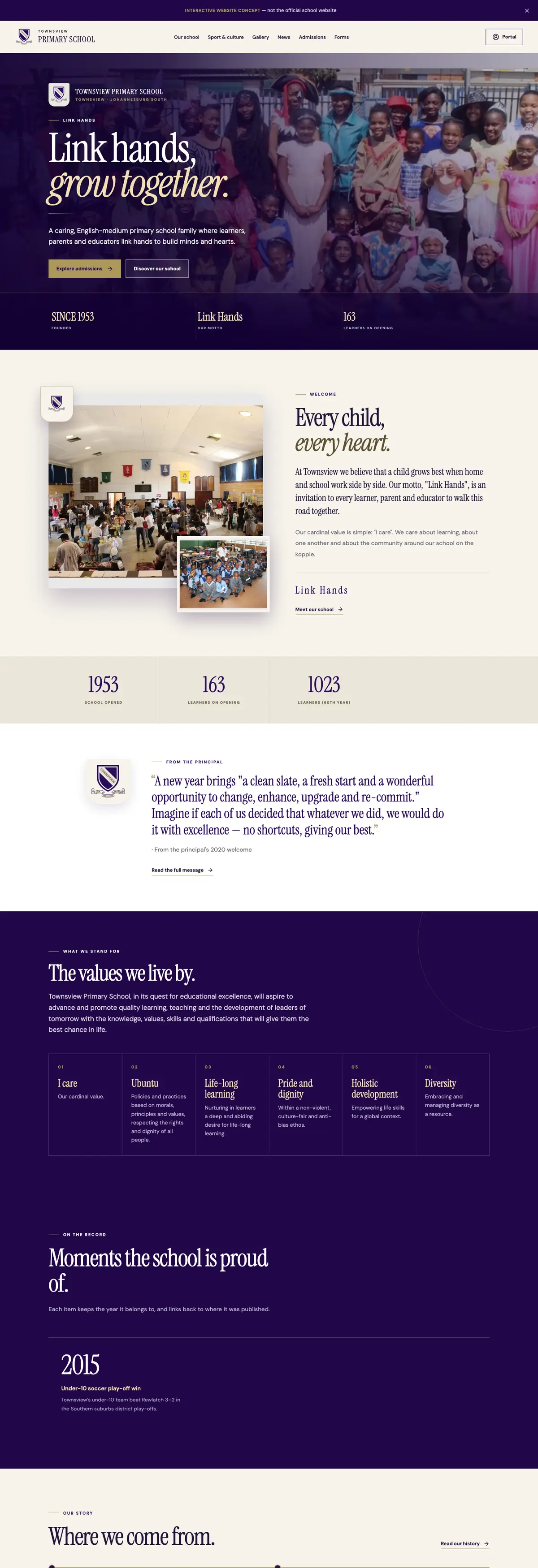 Screenshot of the Townsview Primary School · concept website