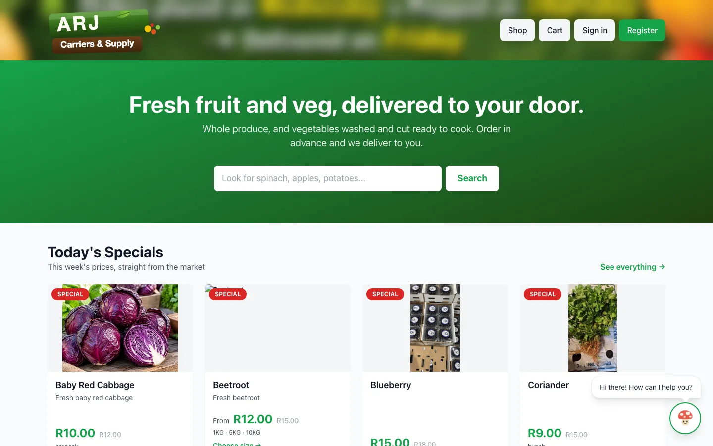 Screenshot of the arjcarriers.co.za website