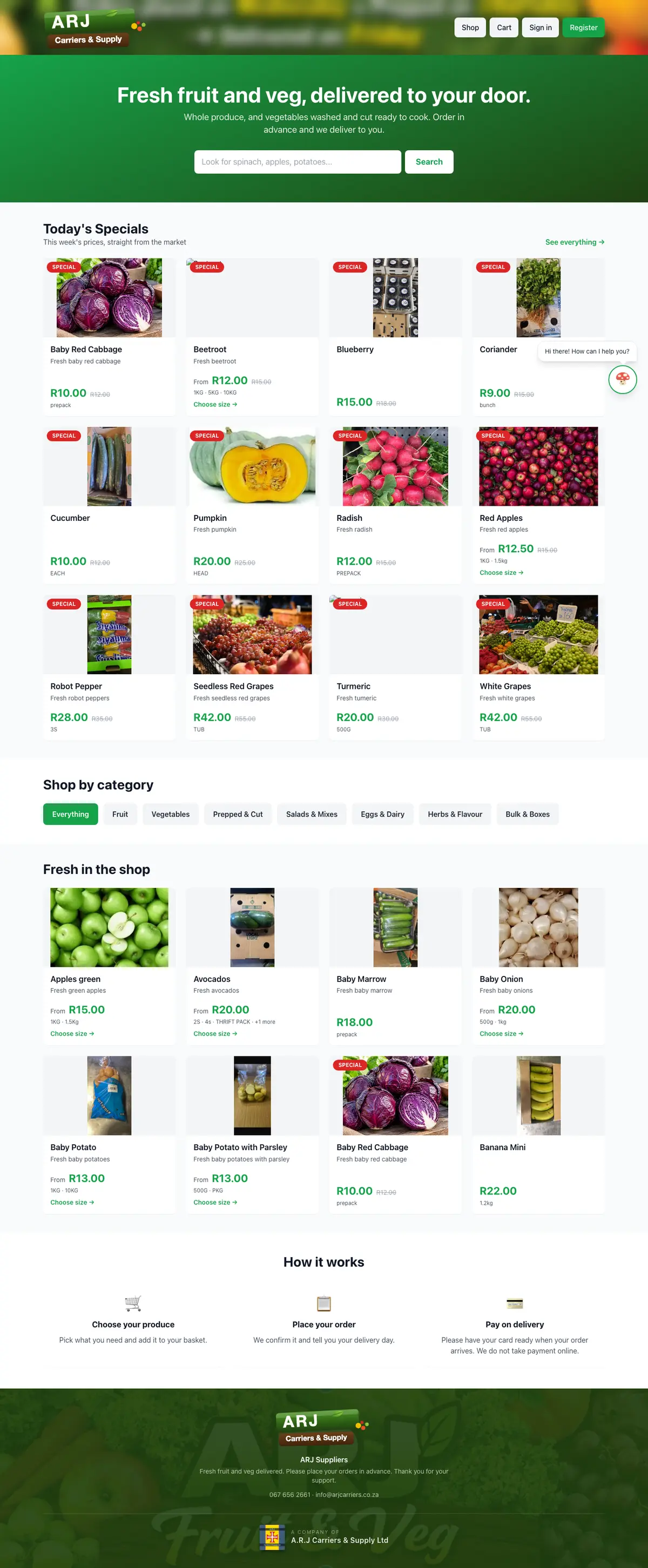 Screenshot of the arjcarriers.co.za website