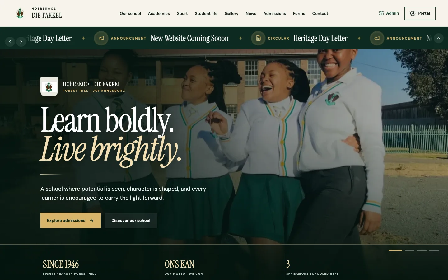 Screenshot of the hsdiefakkel.co.za website