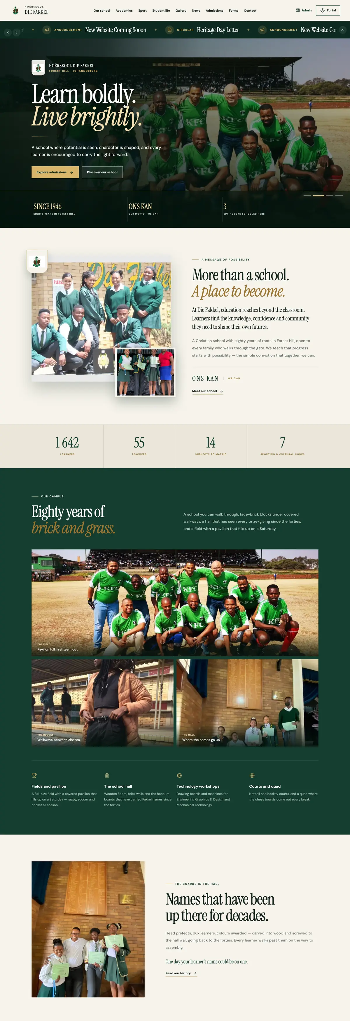 Screenshot of the hsdiefakkel.co.za website